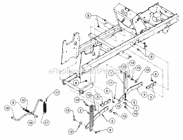 Implement Lift Hanger Diagram and Parts List for 2186 13A-288L100, 13B-288M100 Cub Cadet Lawn Tractor